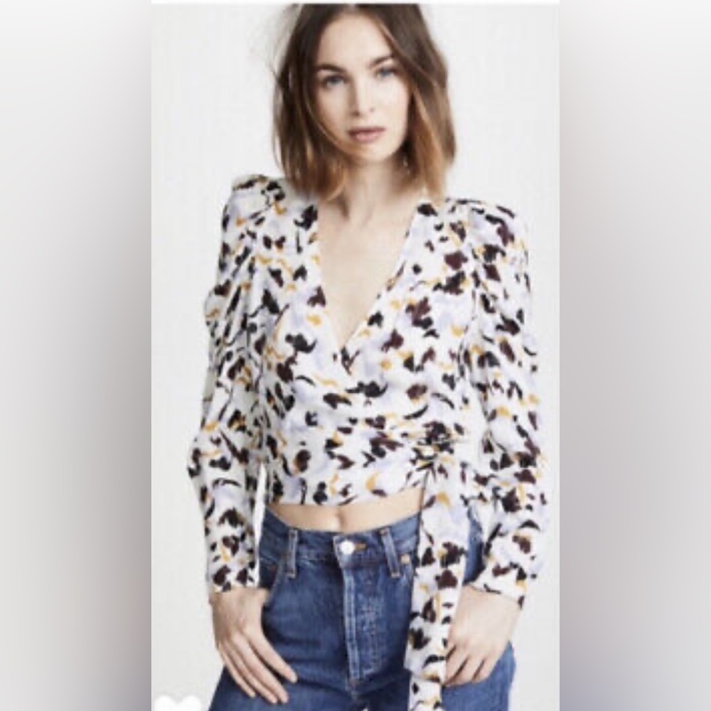 A.L.C Tessa print silk wrap top